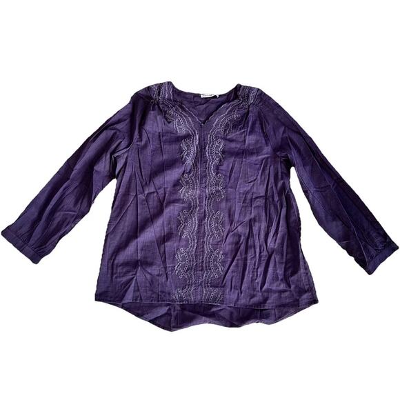 NWT Cellabie Large Navy Blue Emboridered Long Sleeve Peasant Top Shirt Boho New - Picture 1 of 5